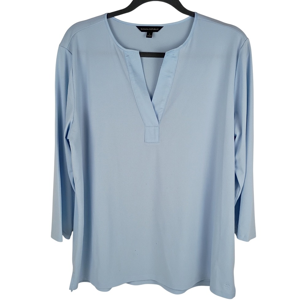 Banana Republic Light Blue Split Neck 3/4 Sleeve Tunic Top Large